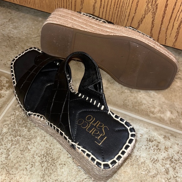 Franco Sarto Women’s Black Leather Espadrille Wedge Summer Sandals Sz-6 - Picture 4 of 6
